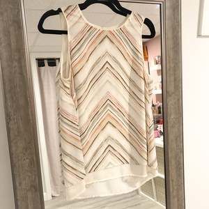 H & M White Sheer Striped Flowy Split Open Back Tank Top Round Neck Size 8